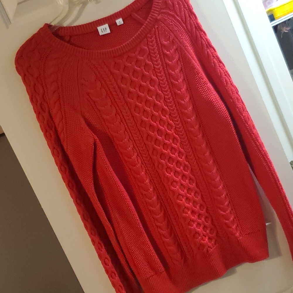 GAP Women's Red Cable Knit Sweater Size S 100% Cotton